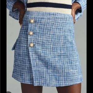 Anthropologie Blue and White Wrap Mini Skirt